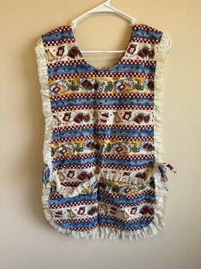 Vtg Handmade Farmhouse Fruits Of The Garden Smock Front Pockets Whimsical Apron